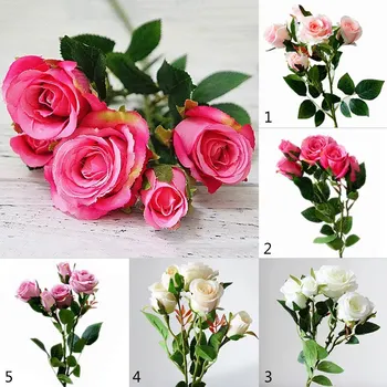1 Filialas 5 Galvutės Šviežių Rožių Dirbtinės Gėlės Nekilnojamojo Touch Gėlės Namuose Vestuves Dekoro Netikrą Mažas Rožių Žiedų Puokštė