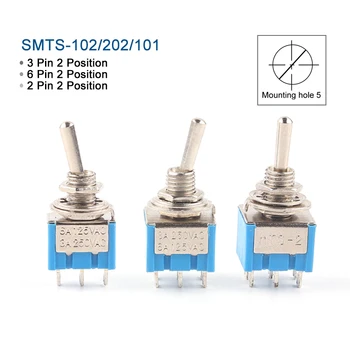 10 VNT./Daug Mėlynos SMTS-102/202/101 SPDT ON-OFF 3A250V-6A125V Miniatiūriniai perjungti jungiklį 2/3/6 Pin