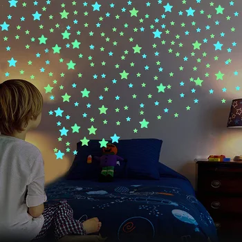 100VNT 3D Star Šviesos Sienų Lipdukai Fluorescencinis Švytėjimas Tamsoje Lipdukas, Lipdukai Vaikams, Kūdikių Kambarių Lubų Namų Puošybai