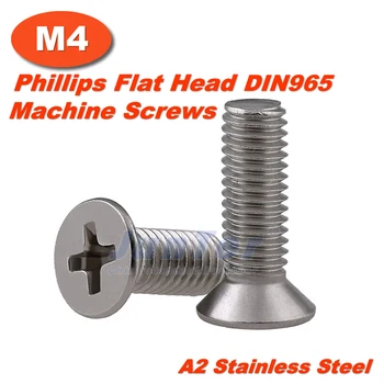 100vnt/daug DIN965 M4(4mm) A2 Nerūdijančio Plieno Phillips Plokščia Galva Sraigtai
