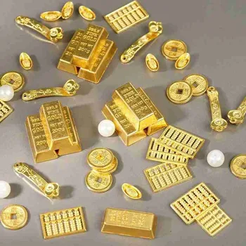 10vnt 1:12 Miniatiūrinės Lėlės Modelio Namas Priedai Mini Ruyi Aukso Luitų Aukso Juosta Vario Monetos Pavyzdžio Apdailos Doll House Dekoro