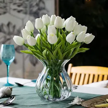 10VNT Dirbtinės Tulpės, Vestuvių Papuošimas, Gėlių, turintis Gėlių Vieno Stiebo Nekilnojamojo Touch PU Tulpės Gėlių Namų Dekoro Netikrą Gėlių