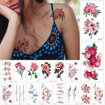 12pcs/daug gėlių rožių bijūnas laikinos tatuiruotės mažųjų rankos pirštų, riešo kaklo tatuiruotė lipdukas vandeniui spalva netikrą tatuiruotę, daisy