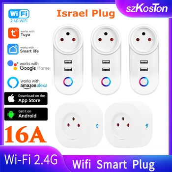 16A Izraelio Wifi Smart Plug Tuya Smart Gyvenimo Bevielis Elektros Lizdas USB Lizdo Laiko Valdymas Balsu Dirbti su Alexa 