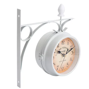 1PC Europos Stiliaus Senovinis Sieninis Laikrodis Baltos spalvos Geležies Kabinti Laikrodžiai Dvipusis Klasikinis Laikrodis Namų Biuro Dekoras
