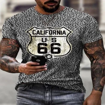 2022 Naujas Mens T Shirts, Negabaritinių Laisvus Drabužius, Vintage Trumpas Rankovės Mados 66 Laiškai Spausdinami O Pritvirtinti Tshirts Route 66 Vyrai