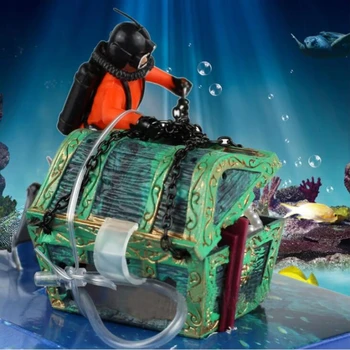2022 Naujas Modelis Žuvų Bakas Dekoratyvinis Treasure Hunt Frogman Akvariumo Apdaila Juoda ir Raudona Diver ' s Treasure chest