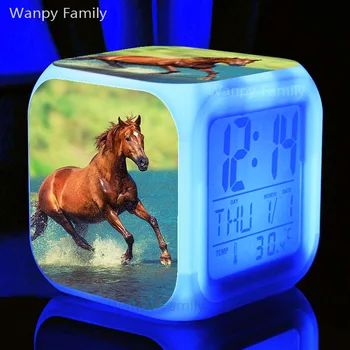 2022 Naujų Gyvūnų, Arklių Žadintuvas 7 Spalva Keičiasi Žėrintis LED Skaitmeninis Laikrodis-Žadintuvas Vaikų Kambario pažadinimo Stalo Laikrodis Vaikams Dovanos