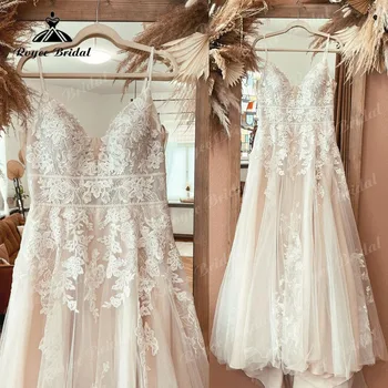 2022 Vestidos Bohemijos Vestuvių Suknelė Spagečiai Dirželiai Nėrinių Aplikacijos Linijos Boho Vestuvių Suknelė Užsakymą vestido para boda playa