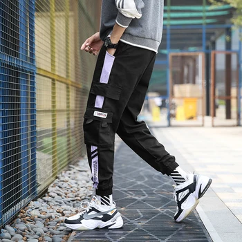 2023 Streetwear Hip-Hop Juodos Haremo Kelnės Vyrams Elastinga Juosmens Punk Kelnes Juostelės Atsitiktinis Slim Jogger Kelnės Vyrams Hip-Hop Kelnės