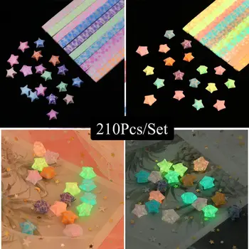 210pcs/daug Švyti Tamsoje Lucky Star Origami Fluorescencijos Lankstymo Popieriaus Juostelės 