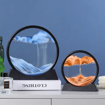 3D Dreni Tapybos smėlio laikrodis Apvalios Stiklo Sandscape Rėmo Meno Vaizdą Ekrane Judančios Smėlio Ornamentai Darbalaukio Office Namų Dekoro