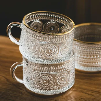 450ml Šiaurės Stiklo Puodelis Skaidraus Rankena Taurės Coffe Pieno Aukso Kraštas Namų Teacup Virtuvės Drinkware