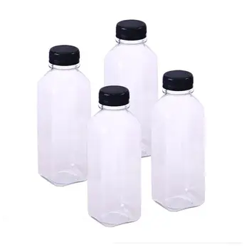 4Pcs PET Plastiko, Tuščia Tara ir Buteliai su Dangteliais, Kepurės Gėrimų Gėrimo Butelį Sulčių Butelis Jar (Juodi Dangteliai)
