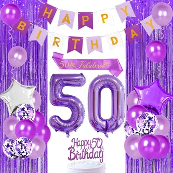 50-ojo Gimtadienio Dekoracija Moterų Violetinė 50 ir Pasakų Gimtadienio Atsargos su Gimtadieniu Reklama Star Folija Balionai