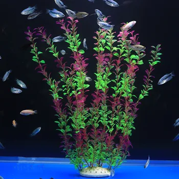 50cm Dirbtinio Žuvų Bakas Retų Augalų Akvariumo Netikrą Bambuko Lapų Vandens Žolės Plastiko Violetinė Žalia, Vandens, Žolės Apželdinimas Dekoras