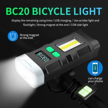 5200mAh Dviračio Šviesos 2 X L2 COB Žibintuvėlis Dviračio Lemputė USB Įkrovimo Baterija (akumuliatorius Dviračių Šviesa ir Stiprus Magnetas LCD Ekranas