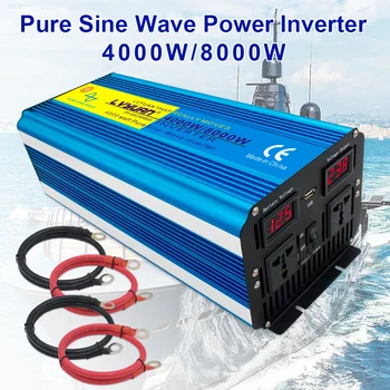 8000W didžiausioji galia pure sine wave DC 12V/24V AC 220V/230V/240V Saulės energijos keitiklio su 3.1 USB Dual LED ekranas ir lizdas