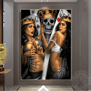 Abstrakti Skull King & Queen Pokerio Plakatai Ir Spausdina Seksuali Mergina, Drobė, Tapyba Sienos Nuotrauka Už Kambarį Namo Sienų Dekoras