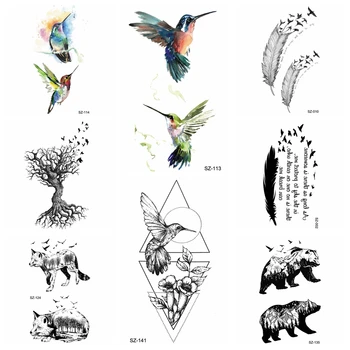 Akvarelė Hummingbird Tatuiruotė Lipdukai Moterų Rankos Skrendančių Paukščių Plunksnų Laikina Tatuiruotė Vyrų Dilbio Flash Tatto Popieriaus Gacier