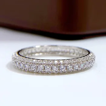 Amžinybės Mikro Nutiesti Moissanite Deimantų Žiedas 100% Originalus 925 sterlingas sidabro Vestuvių juostoje Žiedai, Moterų, Vyrų Pažadas Papuošalai