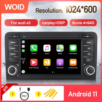 Android 11 Automobilių Multimedijos Grotuvo Audi A3 8P S3 RS3 Sportback Stereo Auto Radijo Navigacijos Apple Carplay Ekrano 2003-2011 GPS