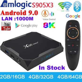 Android TV Box X96 Max Plius 8K Android 9.0 Media Player 4G 64GB Amlogic S905X3 1000M 2.4 G 5G WiFi X96MAX+ 2G 16G HD imtuvą