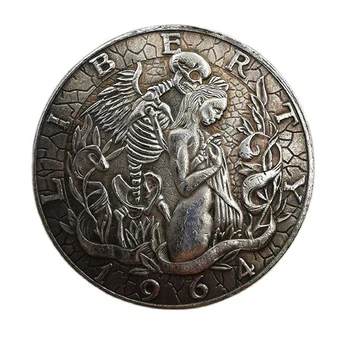 Angelas ir Kaukolės Monetų Iškilumo Valkata Progines monetas, Kaukolė Angelas Kūrybos Kolekcijos Moneta 1964 Amatų Dekoratyvinis Monetos