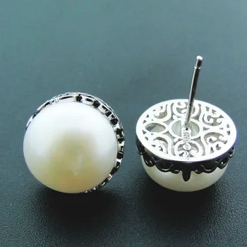Antikvariniai Dizaino Auskarai Natūralių Gėlavandenių Perlų Auskarai 925 Sterlingas Sidabro Papuošalai Stud Auskarai 12,5 mm, Perlų Papuošalai Moterims