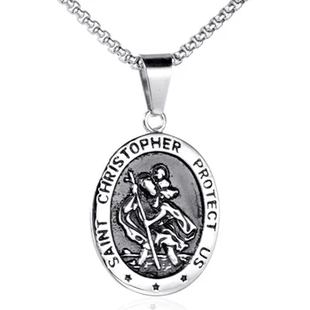 Antikvariniai Dizaino Religinių Stiliaus Saint Christopher Medalis Pakabukas Karoliai Vyrams\ \ 's ir Moterų\ \ 's Amulet Papuošalai Karoliai