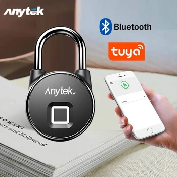 Anytek Tuya pirštų Atspaudų Spynos, Lauko IP65 Vandeniui Smart Durų Užraktas Bicyle Saugumo Spynos Keyless USB Įkrovimo APP Atrakinti