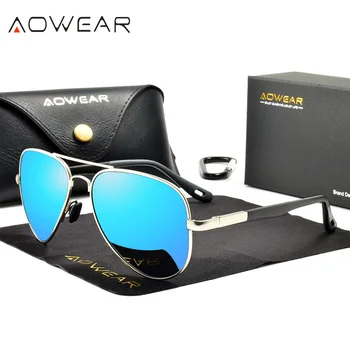 AOWEAR Prabangos Prekės ženklo Dizaineris Aviacijos Sunglass Vyrų Poliarizuota Veidrodis Objektyvas Akiniai nuo saulės Vyrų Vairavimo Anti-glare Akiniai Akiniai