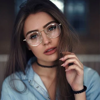 Apvalių akinių rėmeliai moterų Retro Classic prekės ženklo Skaidrus anti mėlyna šviesa akinių mados aišku, objektyvas, Kompiuteris, akiniai rėmeliai