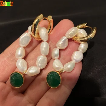 Auksiniai auskarai ir earbuckle temperamentas retro spalvos glazūra žalia eardrop gamtos perlo auskaru moterų baroko ilgi auskarai