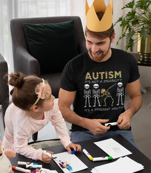Autizmas Tai Skirtingi Galimybė Tepdami Skeletas vyriški T Shirts Autismo Autizmo Suvokimo Atsitiktinis Marškinėliai, Gimtadienio Dovana