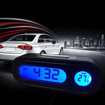 Automobilių Mini Elektroninis Laikrodis Laiką Žiūrėti Automatinis Prietaisų Skydelio Laikrodžiai, Šviesos Termometras Black Skaitmeninis Displėjus, Automobilių Reikmenys