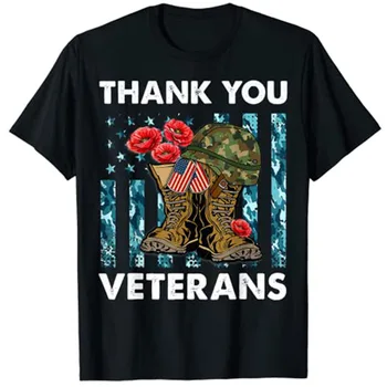Ačiū Veteranų Kovoti Su Batai Aguonos Gėlių Veteranas Dieną T-Shirt