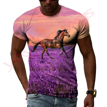 Bauda Žirgų Nuotraukos Vasarą Naujas Modelis Vyrų Marškinėliai Atsitiktinis 3D Spausdinimo Hip-Hop Tees Asmenybės Apvalios Kaklo Prarasti trumpomis Rankovėmis Viršūnes