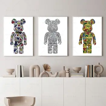 BearBrick Serijos Tendencija Įvairių Plytų Lėlės Plakatas Keith Haring Pop Art Drobės Tapybos Sienos Menas Nuotraukų, Vaikų Kambarys Namų Dekoro