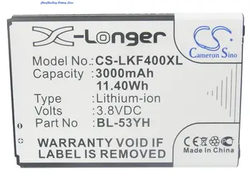 Cameron Kinijos 3000mAh Baterija BL-53YH už LG D690,D690N,D693,D693N,D830,D850,D851,D855,D855K,F400, F490L,G3,LS990,US990,VS985