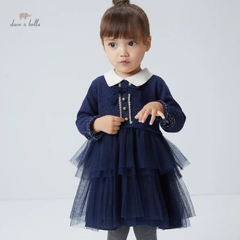 DBM18812 dave bella rudenį baby girl mielas lankas akių megztinis suknelė vaikų mados šalis suknelė vaikams kūdikiams lolita drabužiai