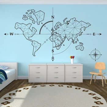 Didelis Pasaulio Žemėlapis, Kompasas Žemėje Siena Lipdukas Office Klasėje Kelionių Pasaulio Tyrinėjimo Nuotykių Lipdukai, Vinilo Meno Dekoro