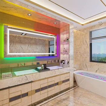Didelis Vonios kambarys LED Kosmetinis Veidrodėlis RGB Spalva Keičiasi Apšvietimu Vonios Veidrodis Grūdintas Pritemdomi Anti-Rūko led Veidrodis