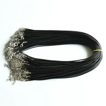 Didmeninė 100vnt/daug 1,5 mm juodo Vaško Odos kordas (virvės kaklo 45cm, su Omarų užsegimas papuošalai 