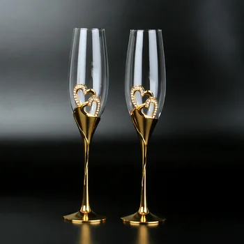 Du aukso šampano taurių tokioje pakuotėje kristalų aukštas-kojis taurės Vestuvių dovana taurės aukštas-kojis taurės putojančio vyno taurė