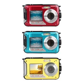 Dvigubas Ekranas Povandeninė Skaitmeninė Kamera Selfie Vaizdo įrašymo Vandeniui Anti-Shake 1080P FHD 2.4 MP Support TF Card 32GB 16X Priartinimas