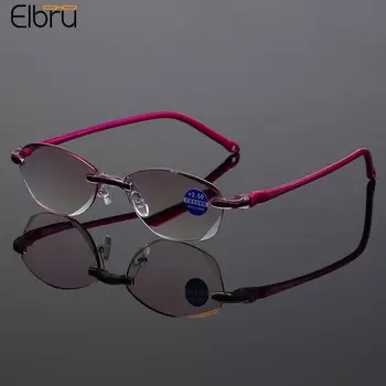 Elbru +1.0+1.5 +2.0+2.5+3.5+4.0 Frameless Anti-mėlynos spalvos Spindulių Akiniai Skaitymui Retro Moterų Presbyopia Recepto Akiniai Unisex