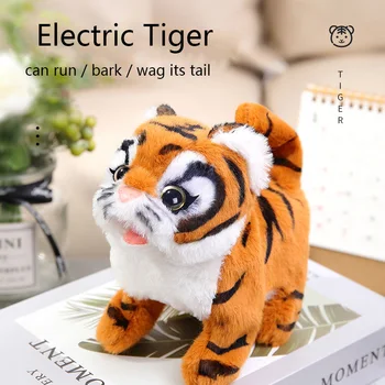 Elektros Žaislas Minkštas Realus Tigras Pliušiniai Žaislai Pėsčiomis Pinti Uodega Chirp Juokinga Modeliavimas Juda Pliušinis Įdaryti Lėlės, Žaislai