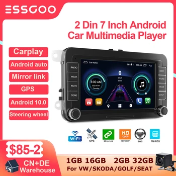 ESSGOO 7 Colių Android Automobilio Radijo 2 Din Multimedia Player Carplay RDS GPS 2+32GB Autoradio Stereo Volkswagen VW Golf 5 Skoda 6
