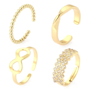 Estetinės Plonas Žiedai Moterims Minimalistinio Aukso Spalvos Reguliuoti Atidaryti Žiedai Vyrai Mikro Nutiesti Cirkonio dioksidas, Vario Dalyvavimas Pora Vestuves